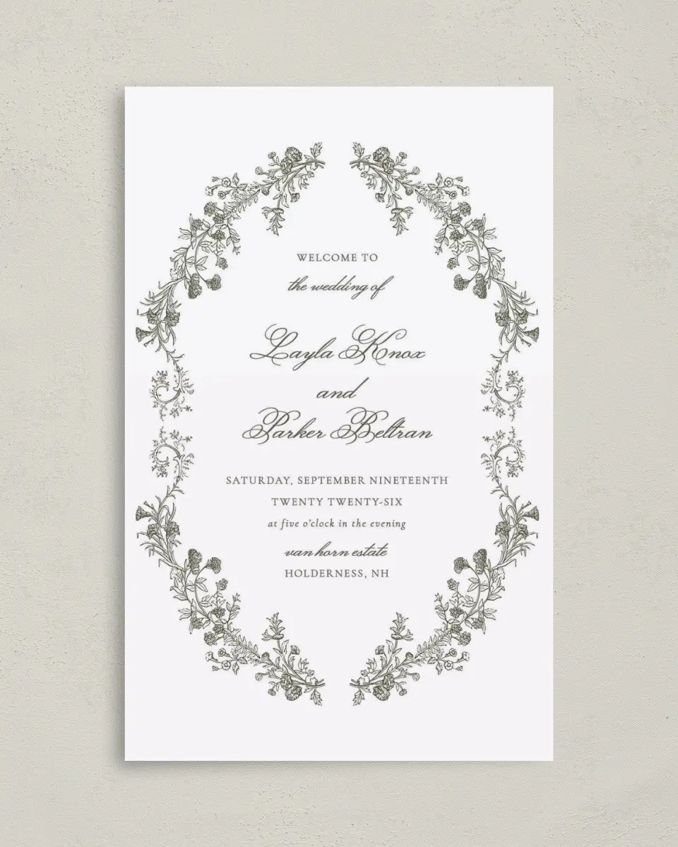 This is a 5" x 7⅞" Folded Half-fold Wedding Program called Holderness printed in full color on Premium Smooth paper