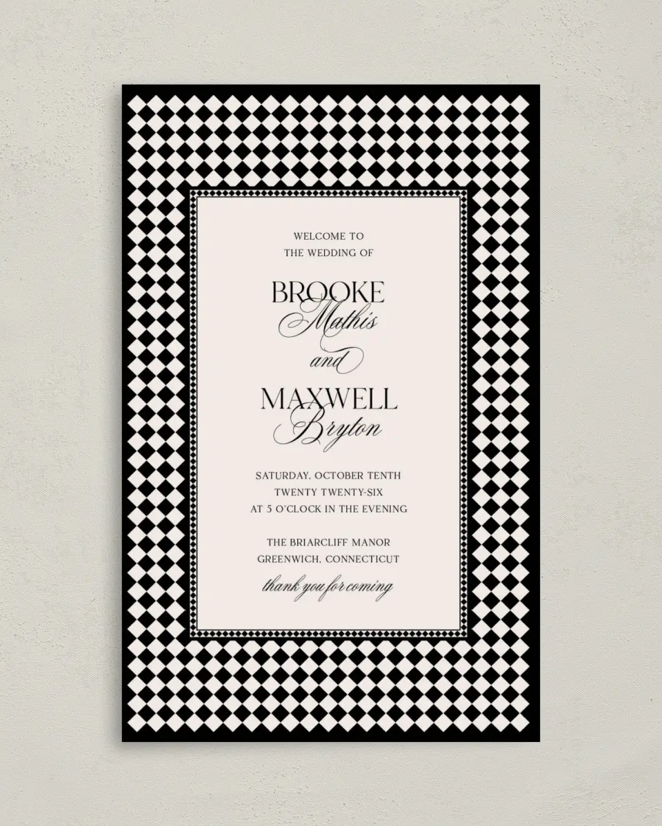 This is a 5" x 7⅞" Folded Half-fold Wedding Program called Greenwich printed in full color on Premium Smooth paper