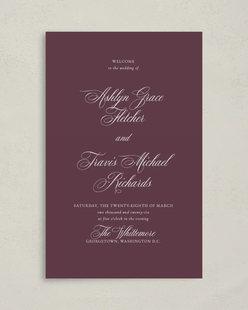 This is a 5" x 7⅞" Folded Half-fold Wedding Program called Georgetown printed in full color on Premium Smooth paper