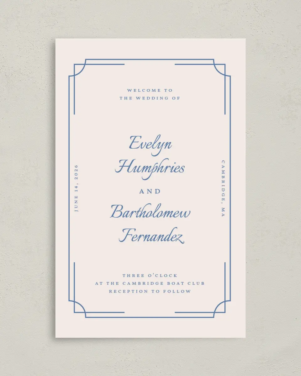 This is a 5" x 7⅞" Folded Half-fold Wedding Program called Cambridge printed in full color on Premium Smooth paper