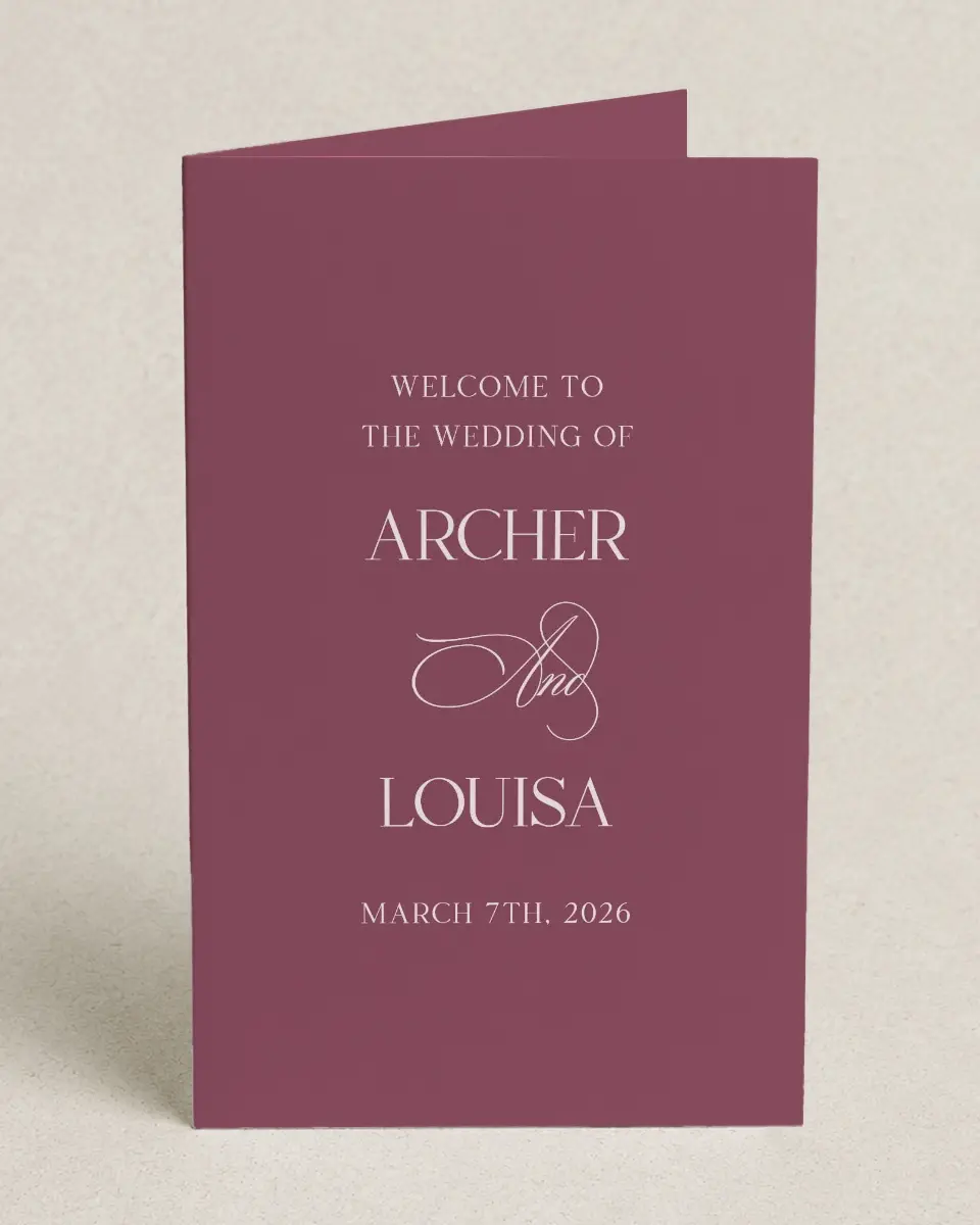 This is a 5" x 7⅞" Folded Half-fold Wedding Program called Roswell printed in full color on Premium Smooth paper