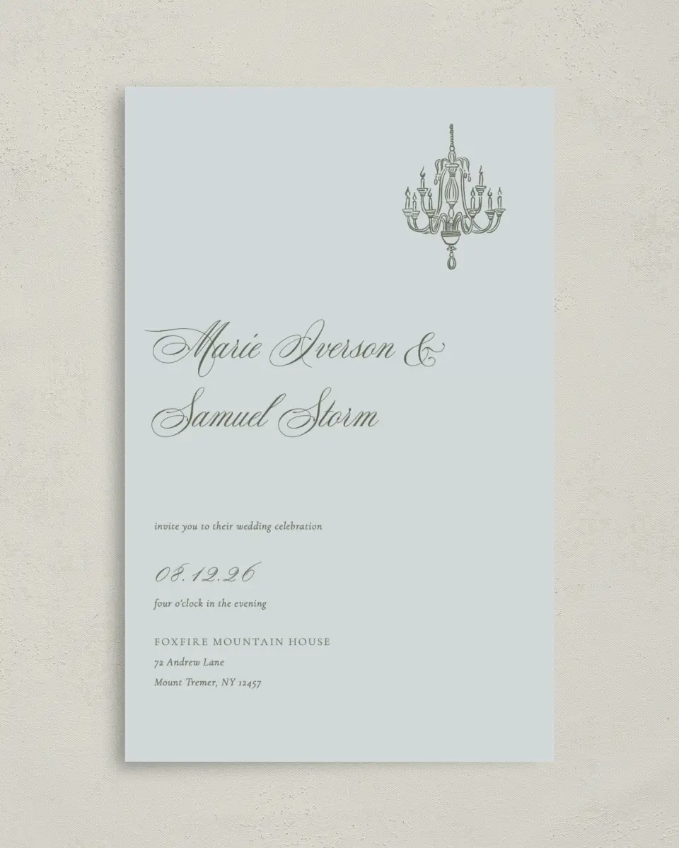 This is a 5" x 7⅞" Folded Half-fold Wedding Program called Foxfire printed in full color with Gold foil on Luxe Satin (coated) paper