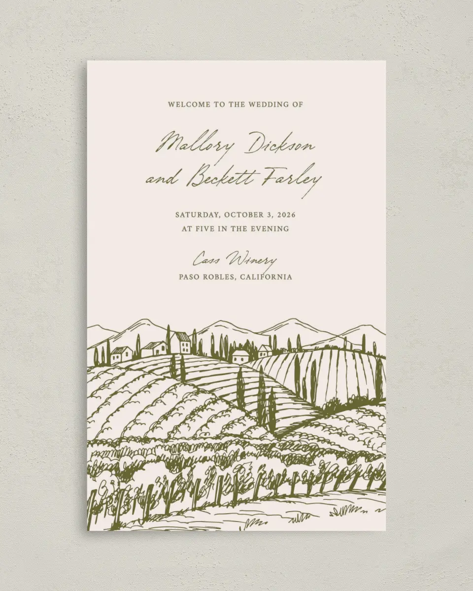 This is a 5" x 7⅞" Folded Half-fold Wedding Program called Ivyhill printed in full color on Premium Smooth paper