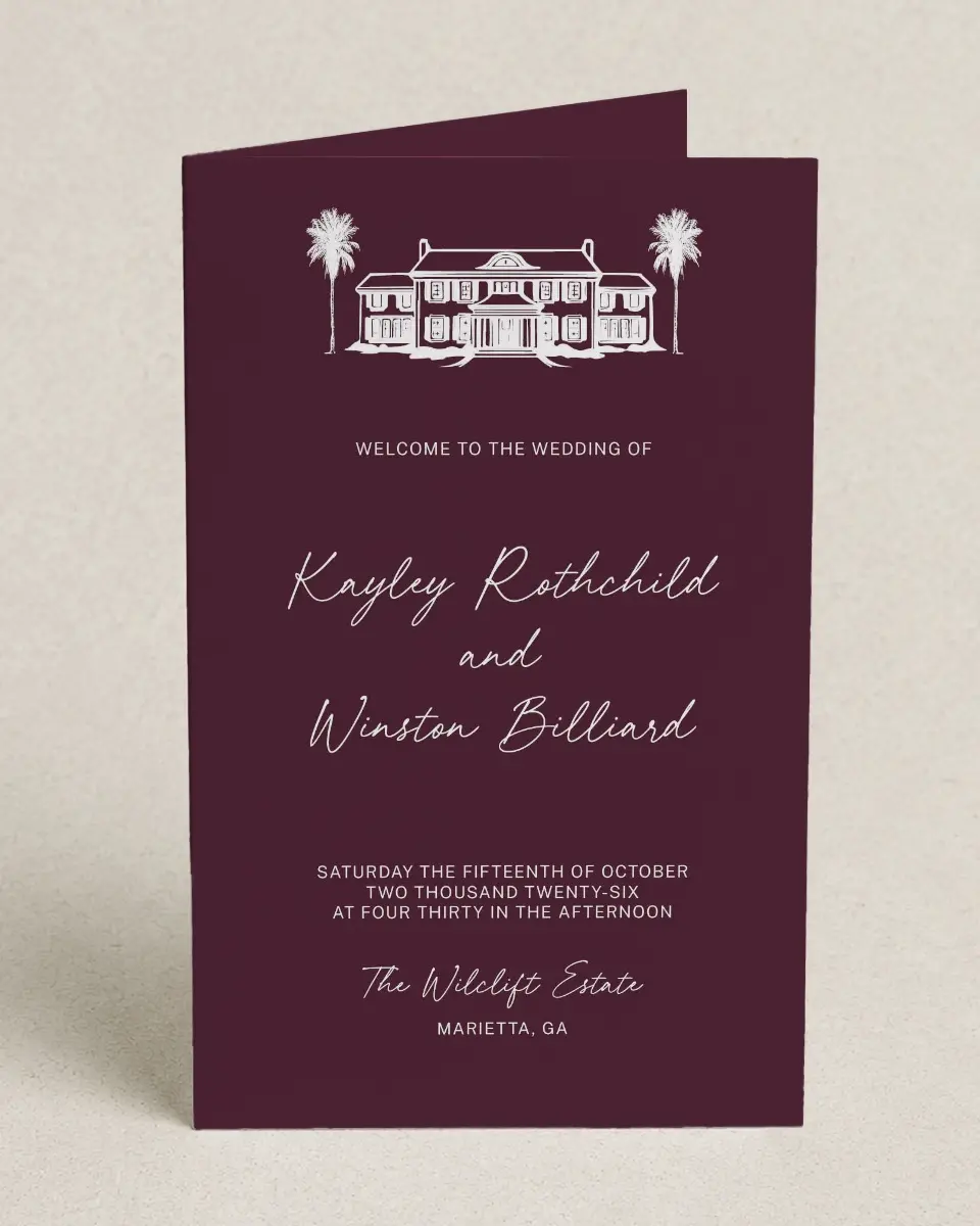 This is a 5" x 7⅞" Folded Half-fold Wedding Program called The Wilclift printed in full color on Premium Smooth paper