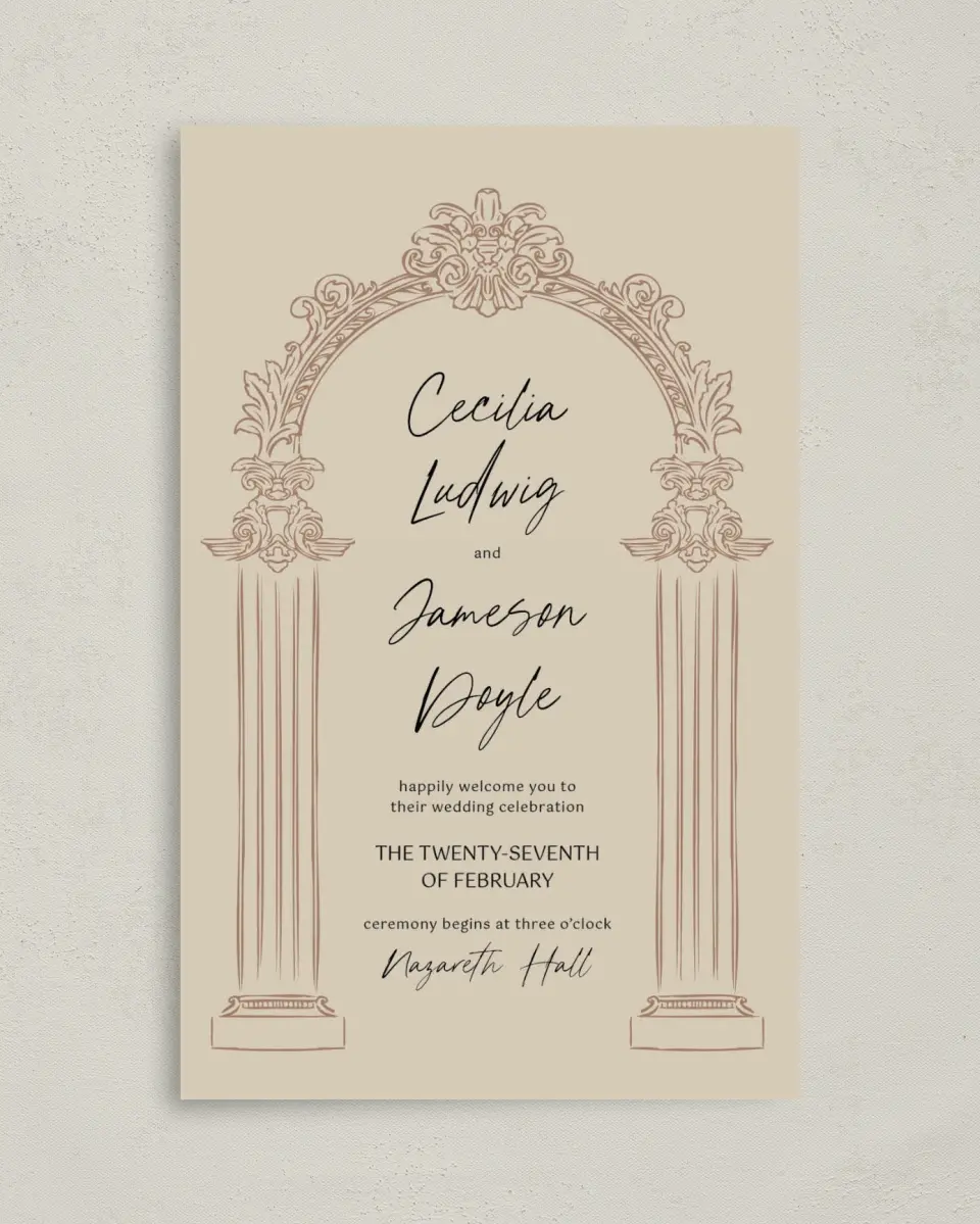 This is a 5" x 7⅞" Folded Half-fold Wedding Program called Nazareth & Stone printed in full color on Premium Smooth paper