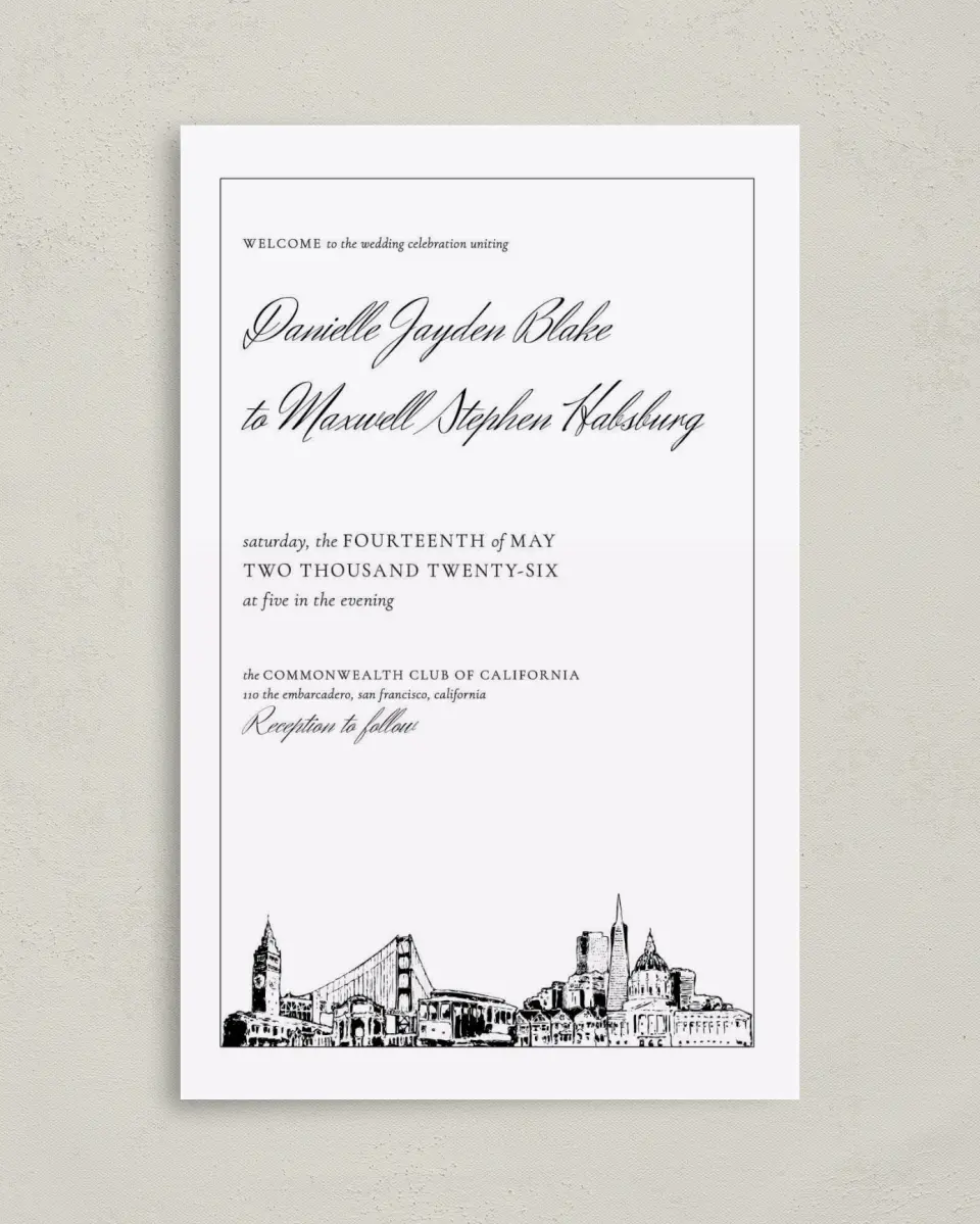 This is a 5" x 7⅞" Folded Half-fold Wedding Program called Commonwealth Club printed in full color on Premium Smooth paper
