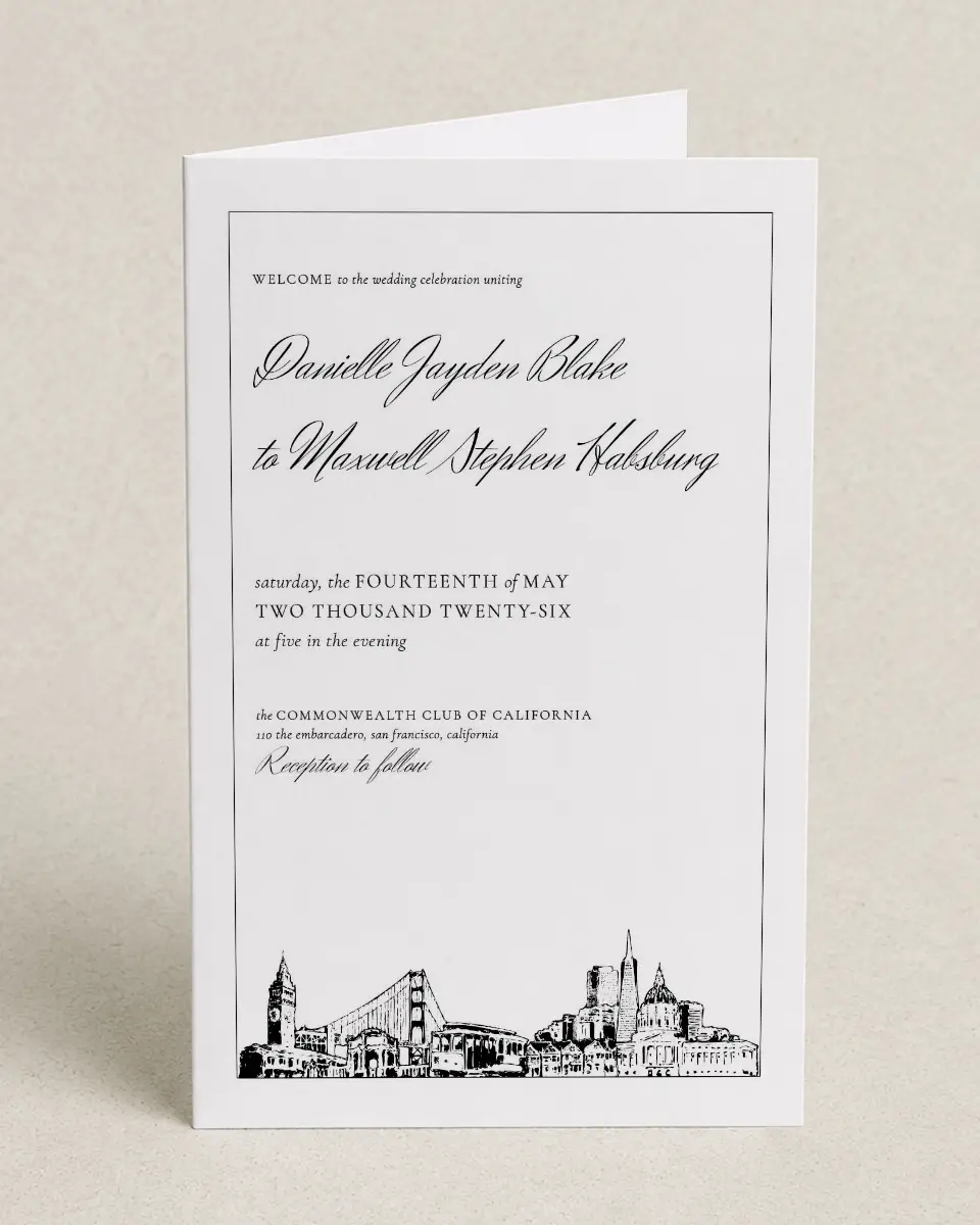 This is a 5" x 7⅞" Folded Half-fold Wedding Program called Commonwealth Club printed in full color on Premium Smooth paper
