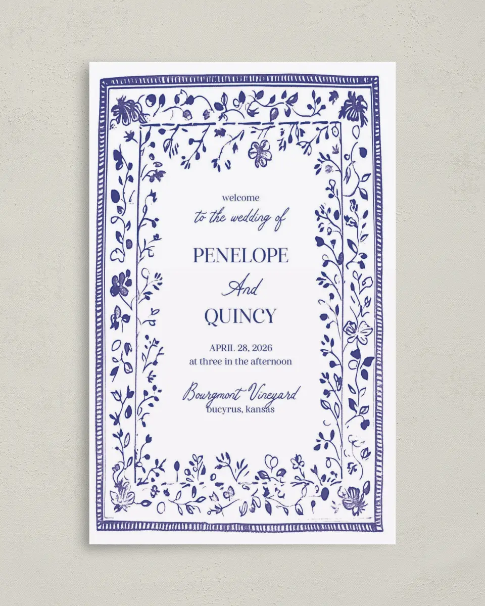 This is a 5" x 7⅞" Folded Half-fold Wedding Program called Storybook Garden printed in full color on Premium Smooth paper