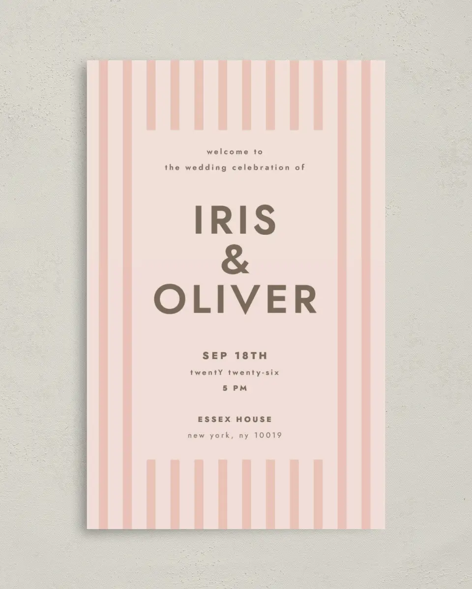 This is a 5" x 7⅞" Folded Half-fold Wedding Program called Serendipity & Stripes printed in full color on Premium Smooth paper