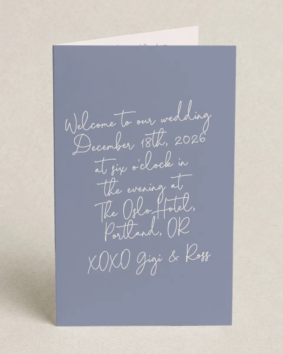 This is a 5" x 7⅞" Folded Half-fold Wedding Program called Yours Truly printed in full color on Premium Smooth paper