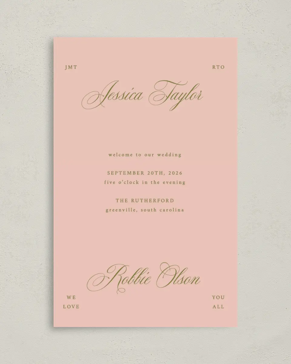 This is a 5" x 7⅞" Folded Half-fold Wedding Program called Love Off Script printed in full color on Premium Smooth paper