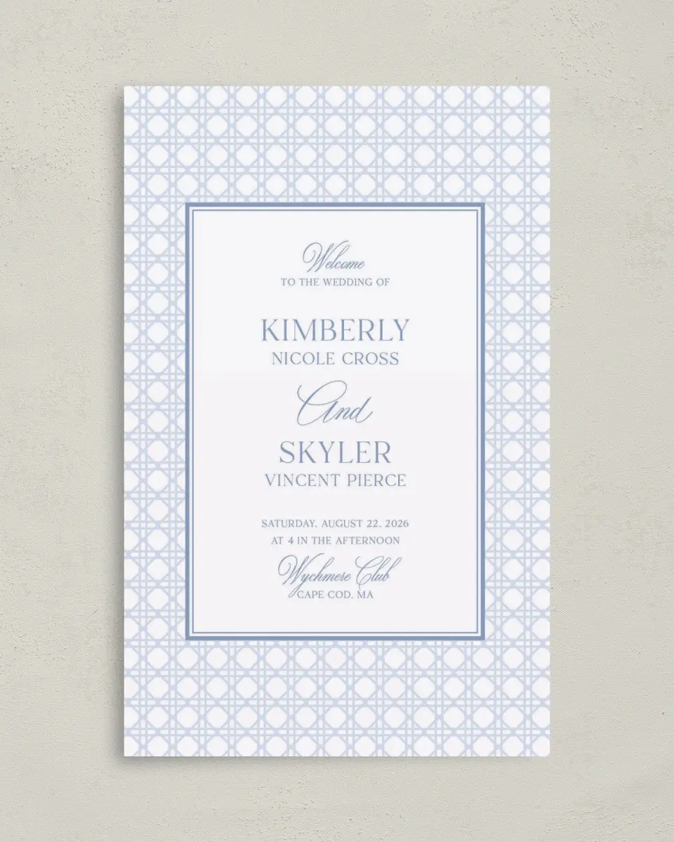 This is a 5" x 7⅞" Folded Half-fold Wedding Program called Woven Serenity printed in full color on Premium Smooth paper