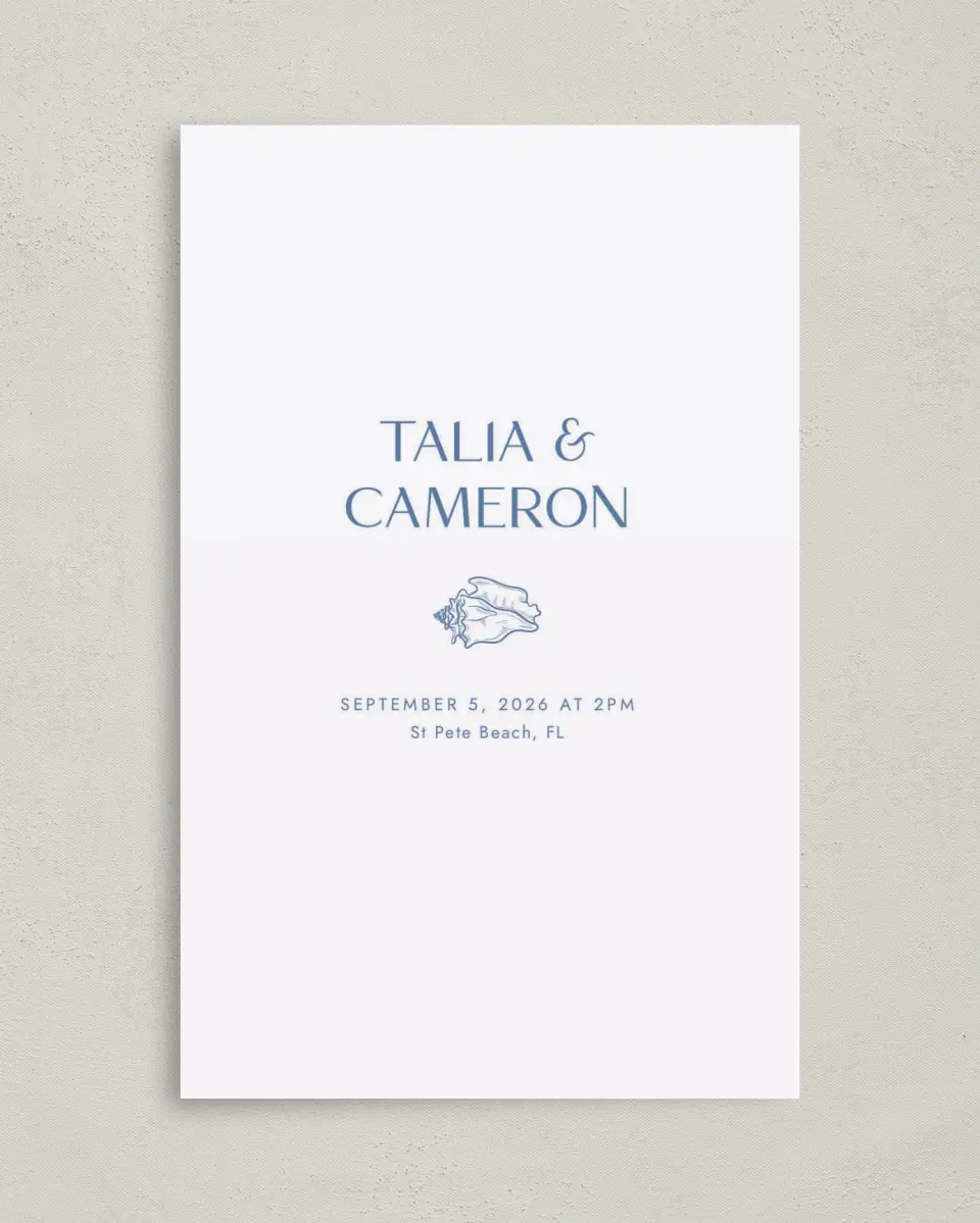This is a 5" x 7⅞" Folded Half-fold Wedding Program called Seaside Serenade printed in full color on Premium Smooth paper