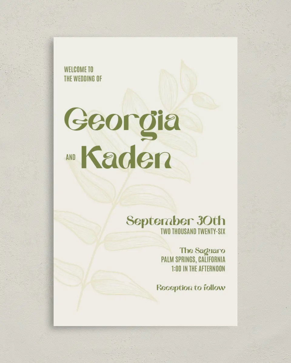 This is a 5" x 7⅞" Folded Half-fold Wedding Program called Zephyr printed in full color on Premium Smooth paper