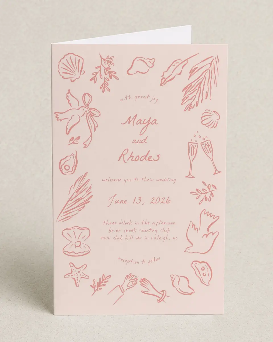 This is a 5" x 7⅞" Folded Half-fold Wedding Program called Maritime Vows printed in full color on Premium Smooth paper