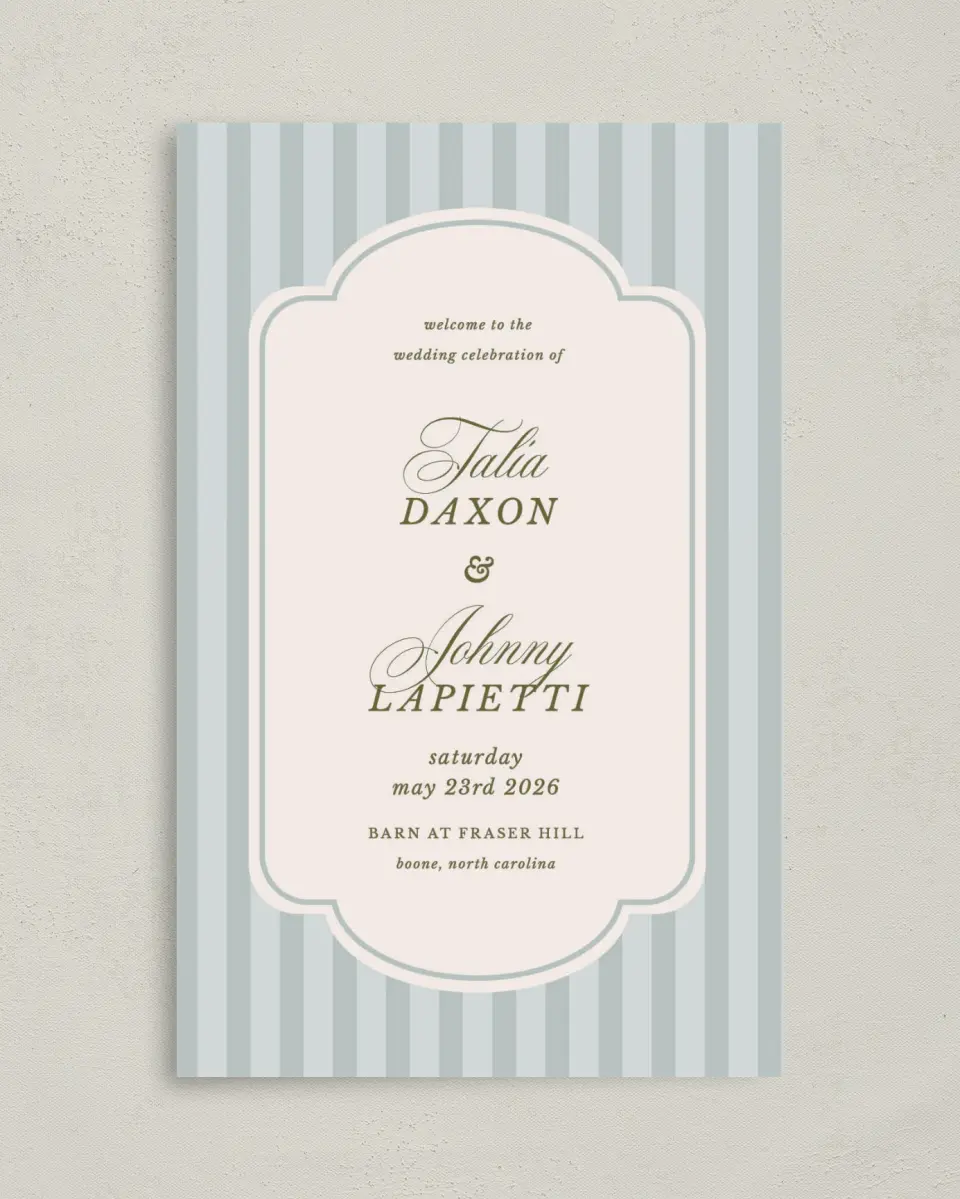 This is a 5" x 7⅞" Folded Half-fold Wedding Program called Love You Forever printed in full color with Rose Gold foil on Luxe Satin (coated) paper
