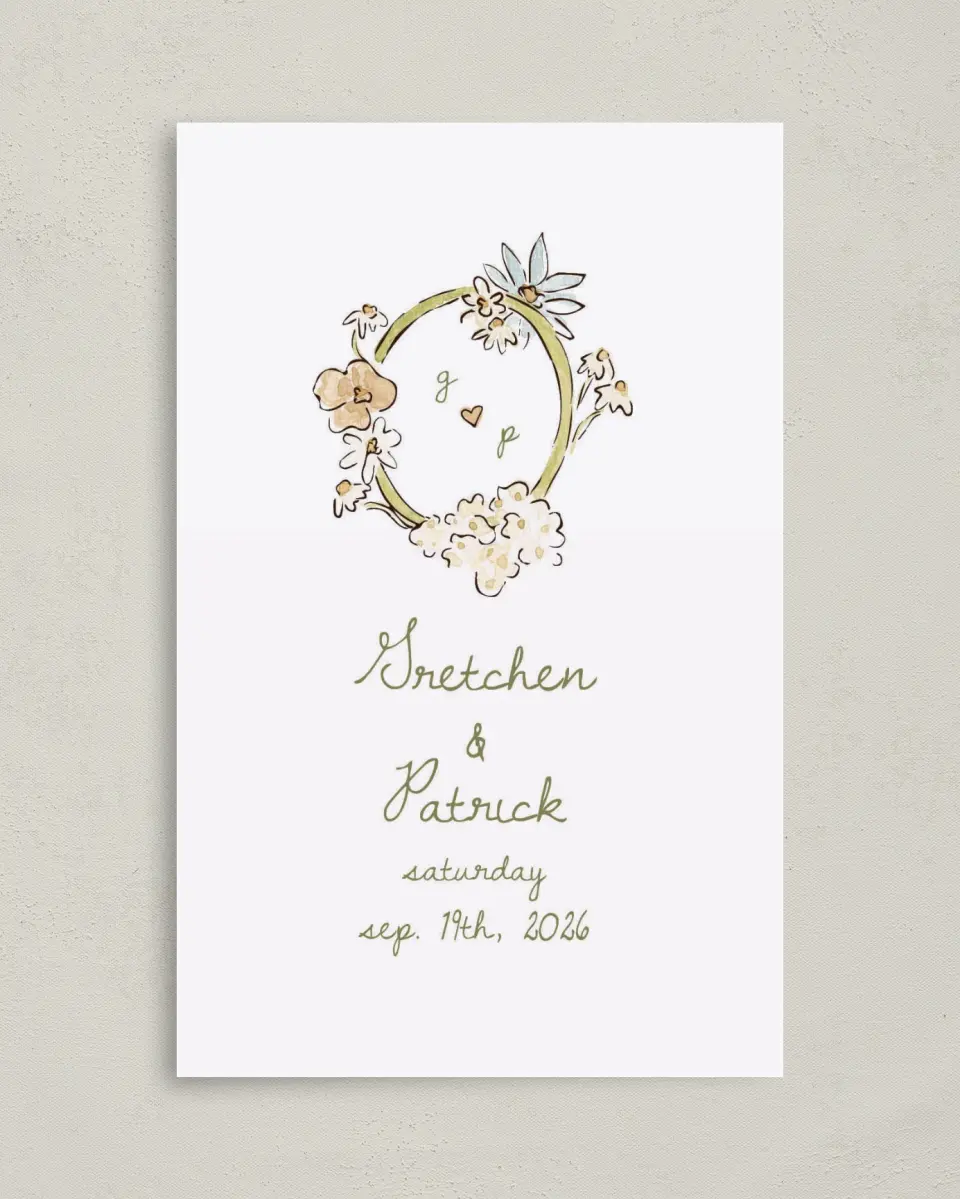 This is a 5" x 7⅞" Folded Half-fold Wedding Program called Soft Garden Vows printed in full color with Gold foil on Premium Smooth paper