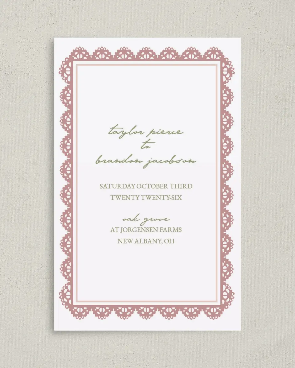 This is a 5" x 7⅞" Folded Half-fold Wedding Program called Verdant Romance printed in full color with Gold foil on Premium Smooth paper