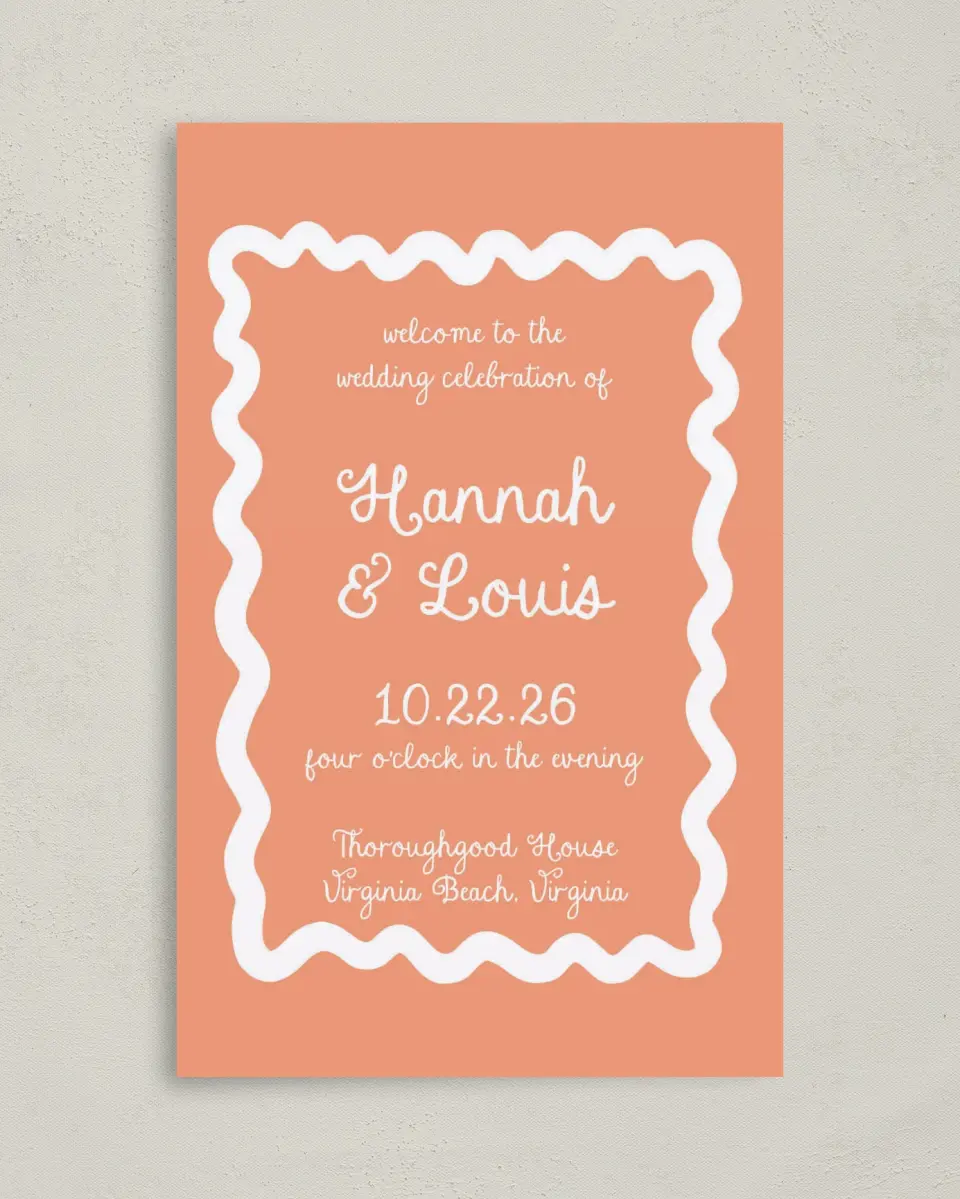 This is a 5" x 7⅞" Folded Half-fold Wedding Program called Wavy Love printed in full color with Gold foil on Premium Smooth paper