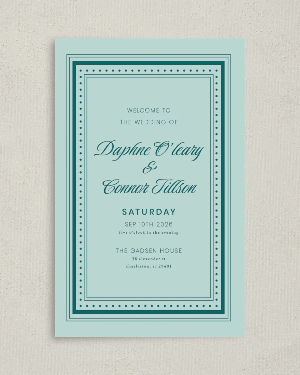This is a 5" x 7⅞" Folded Half-fold Wedding Program called Faithful Frame printed in full color with Gold foil on Premium Smooth paper