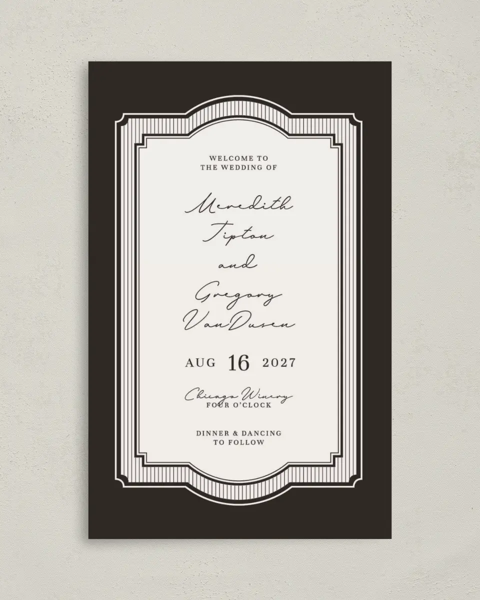 This is a 5" x 7⅞" Folded Half-fold Wedding Program called Opulent Endearment printed in full color with Gold foil on Premium Smooth paper