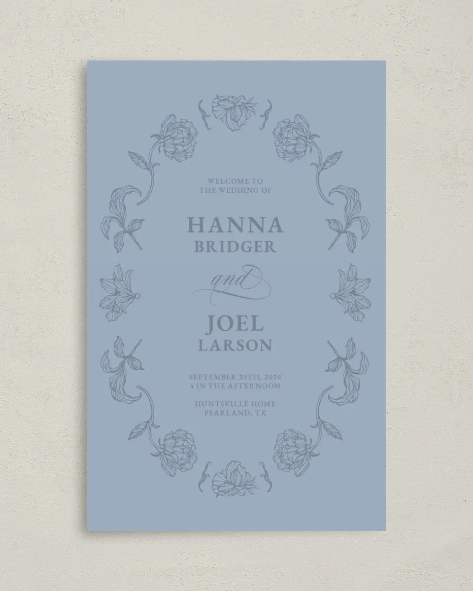 This is a 5" x 7⅞" Folded Half-fold Wedding Program called Pressed Petals printed in full color with Gold foil on Premium Smooth paper