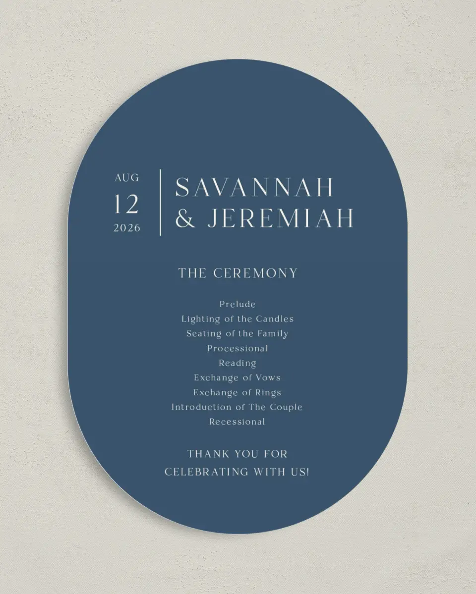 This is a 5" x 7" Tea-length Wedding Program called The Savannah printed in full color on Premium Smooth paper