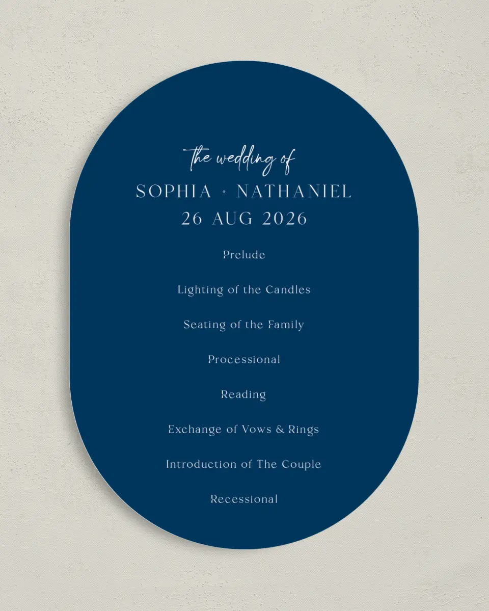 This is a 5" x 7" Tea-length Wedding Program called The Sophia printed in full color on Premium Smooth paper