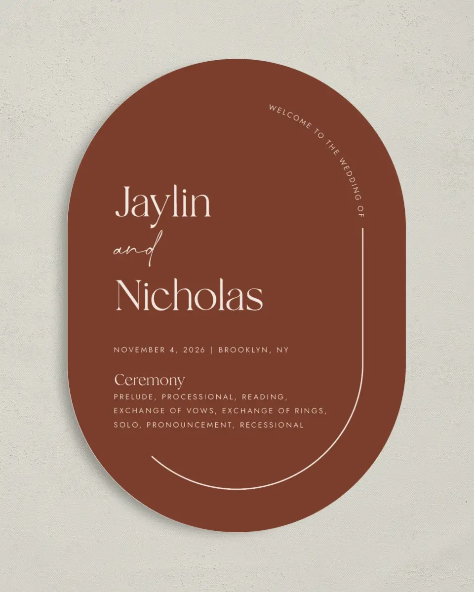 This is a 5" x 7" Tea-length Wedding Program called The Jaylin printed in full color on Premium Smooth paper