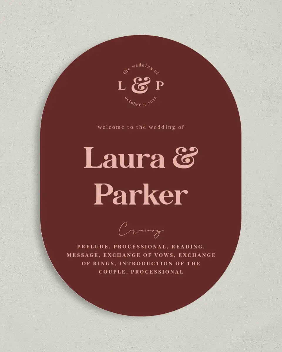 This is a 5" x 7" Tea-length Wedding Program called The Laura printed in full color on Premium Smooth paper