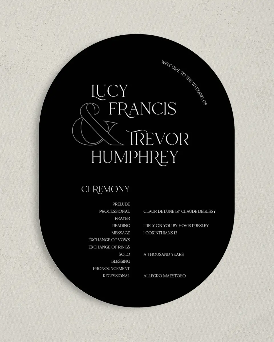 This is a 5" x 7" Tea-length Wedding Program called The Lucy printed in full color on Premium Smooth paper