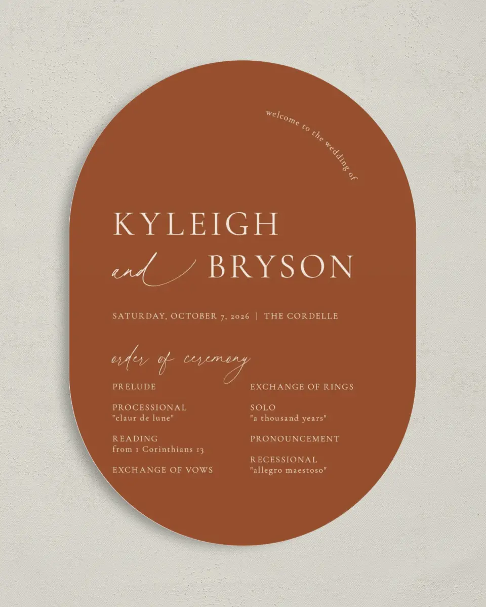 This is a 5" x 7" Tea-length Wedding Program called The Kyleigh printed in full color on Premium Smooth paper