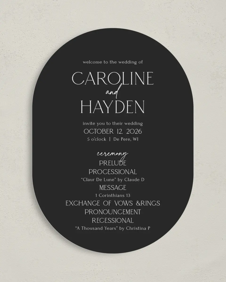 This is a 5" x 7" Tea-length Wedding Program called The Caroline printed in full color on Premium Smooth paper