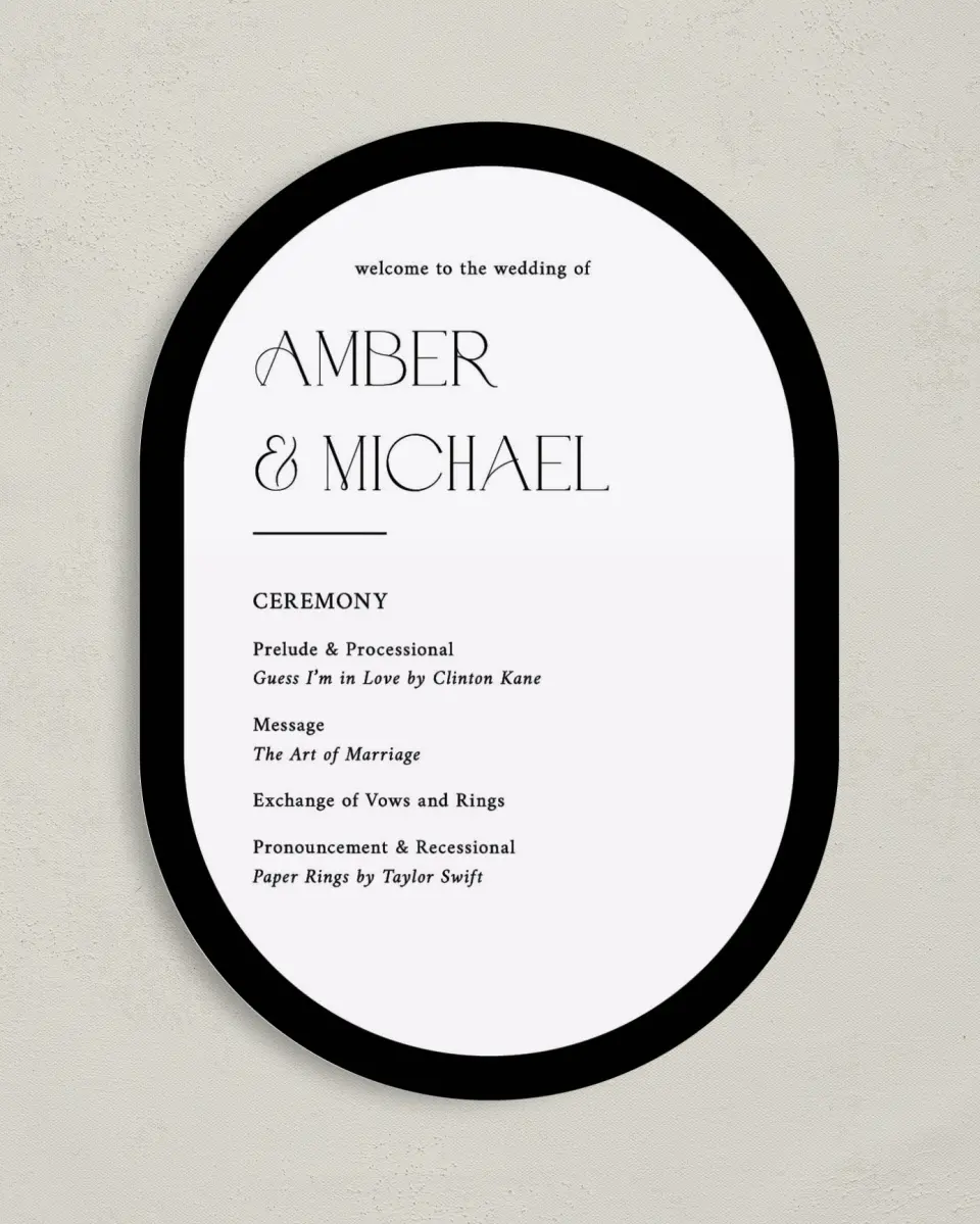 This is a 5" x 7" Tea-length Wedding Program called The Amber printed in full color on Premium Smooth paper