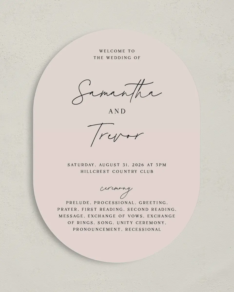 This is a 5" x 7" Tea-length Wedding Program called The Samantha printed in full color on Premium Smooth paper