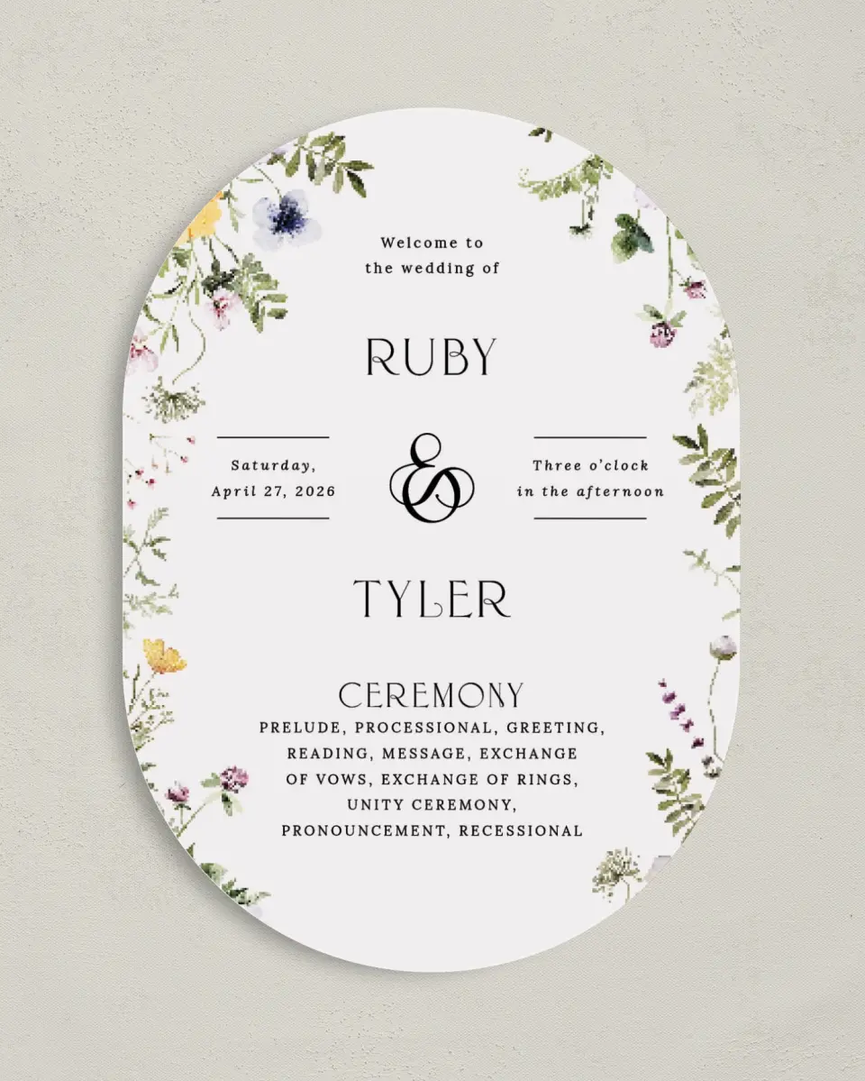 This is a 5" x 7" Tea-length Wedding Program called The Ruby printed in full color on Premium Smooth paper