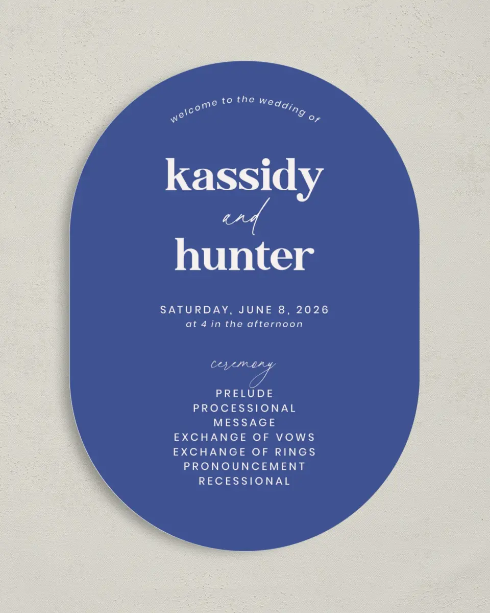 This is a 5" x 7" Tea-length Wedding Program called The Kassidy printed in full color on Premium Smooth paper