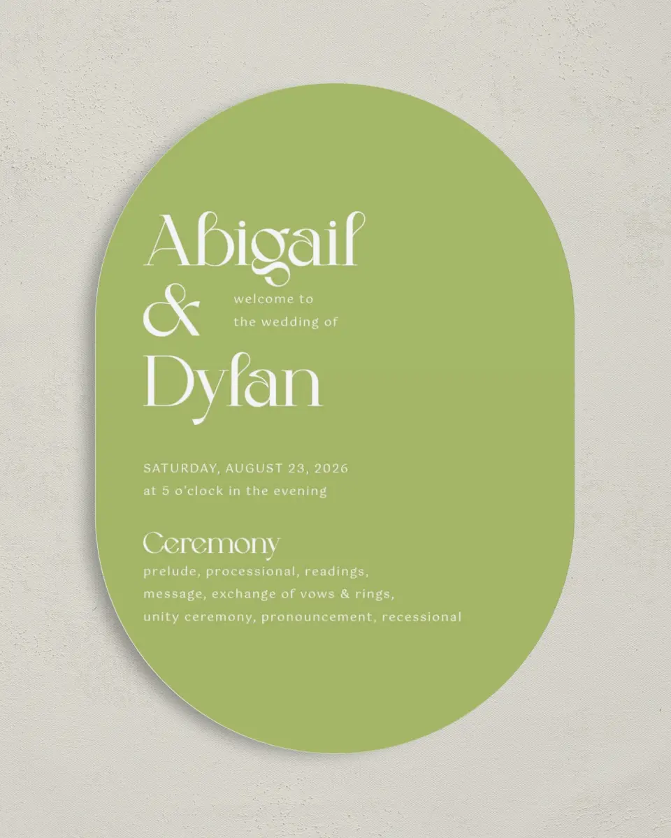This is a 5" x 7" Tea-length Wedding Program called The Abigail printed in full color on Premium Smooth paper