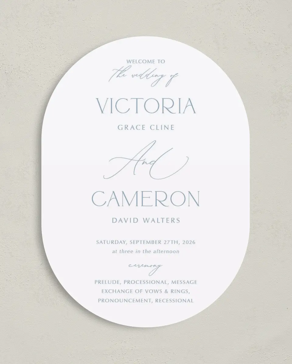 This is a 5" x 7" Tea-length Wedding Program called The Victoria printed in full color on Premium Smooth paper