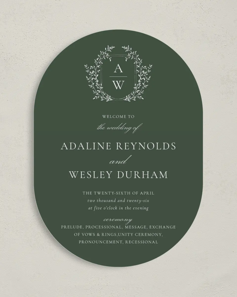 This is a 5" x 7" Tea-length Wedding Program called The Adaline printed in full color on Premium Smooth paper