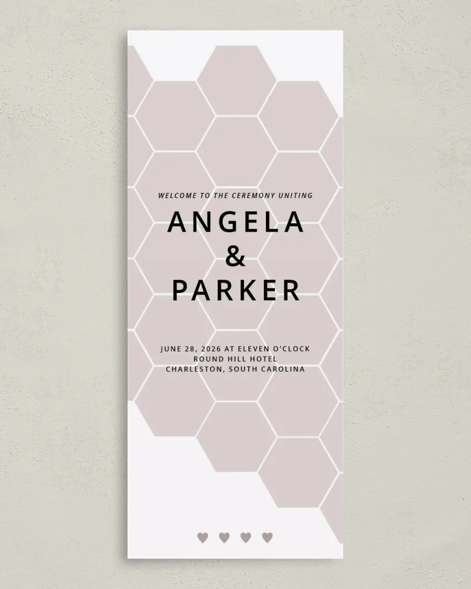 This is a 3⅝" x 8⅞" Tea-length Wedding Program called Honeycomb Sweetness printed in full color on Premium Smooth paper
