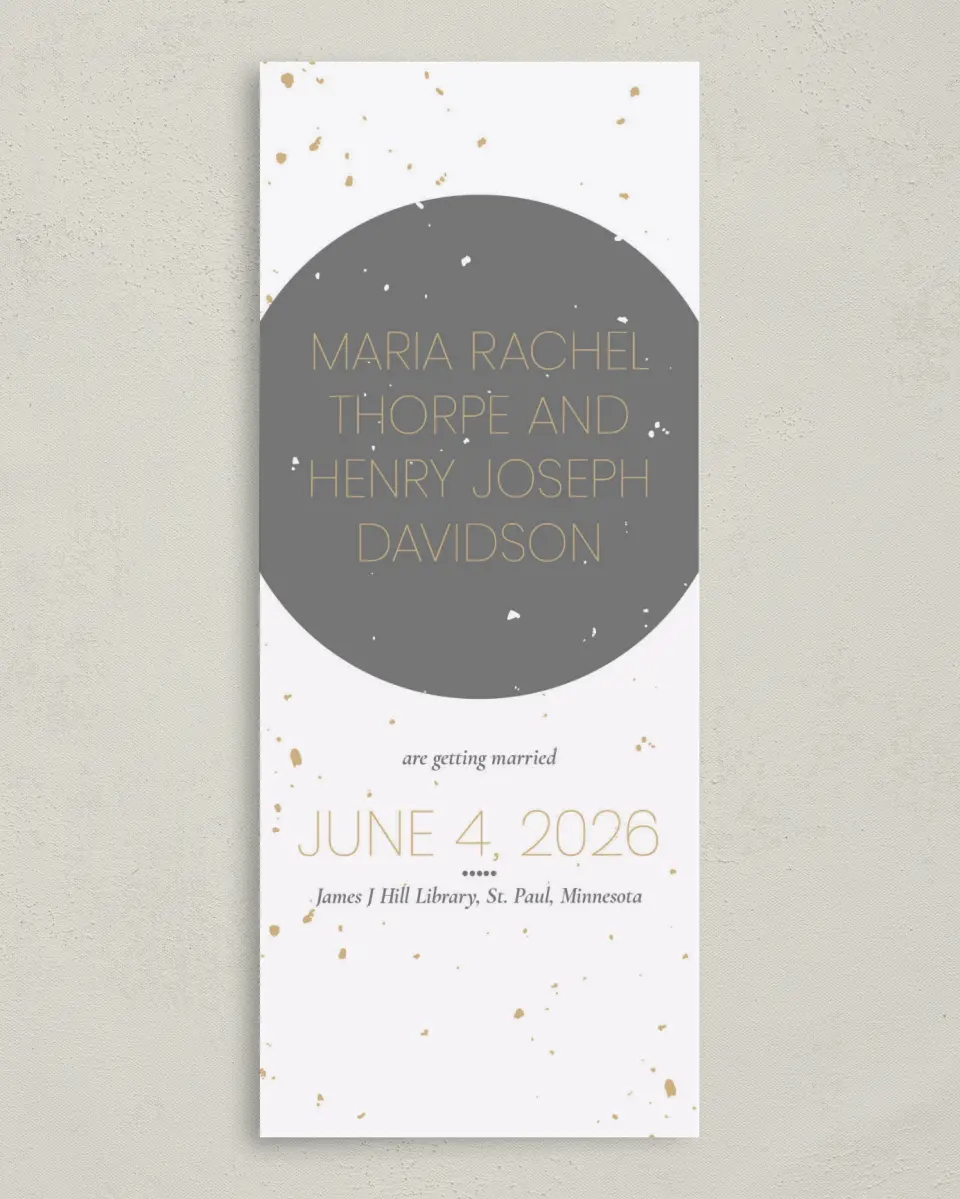 This is a 3⅝" x 8⅞" Tea-length Wedding Program called Truly, Madly, Deeply printed in full color on Premium Smooth paper