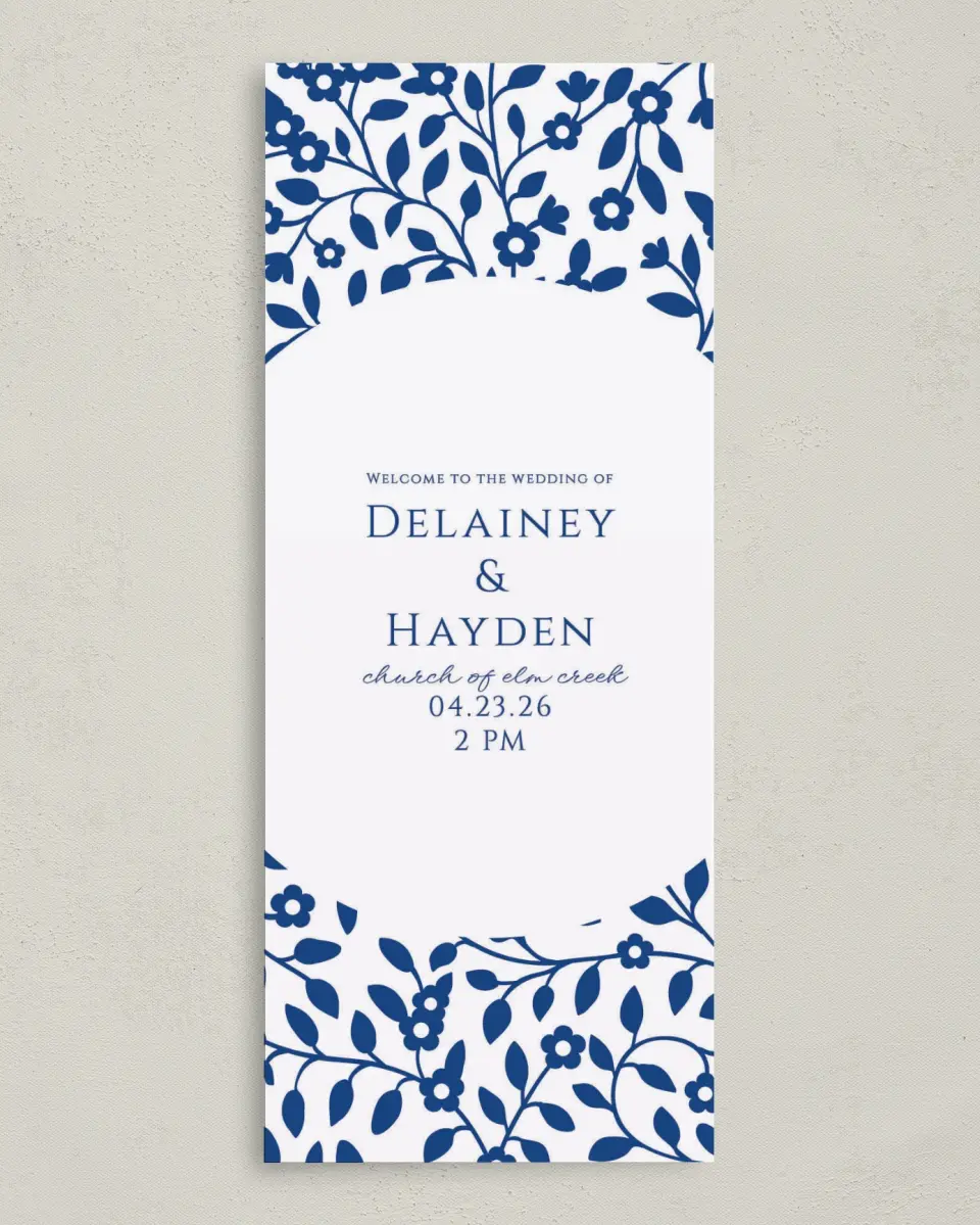 This is a 3⅝" x 8⅞" Tea-length Wedding Program called Secret Garden printed in full color on Premium Smooth paper