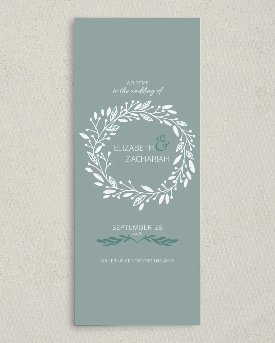 This is a 3⅝" x 8⅞" Tea-length Wedding Program called This Joyful Day printed in full color on Premium Smooth paper