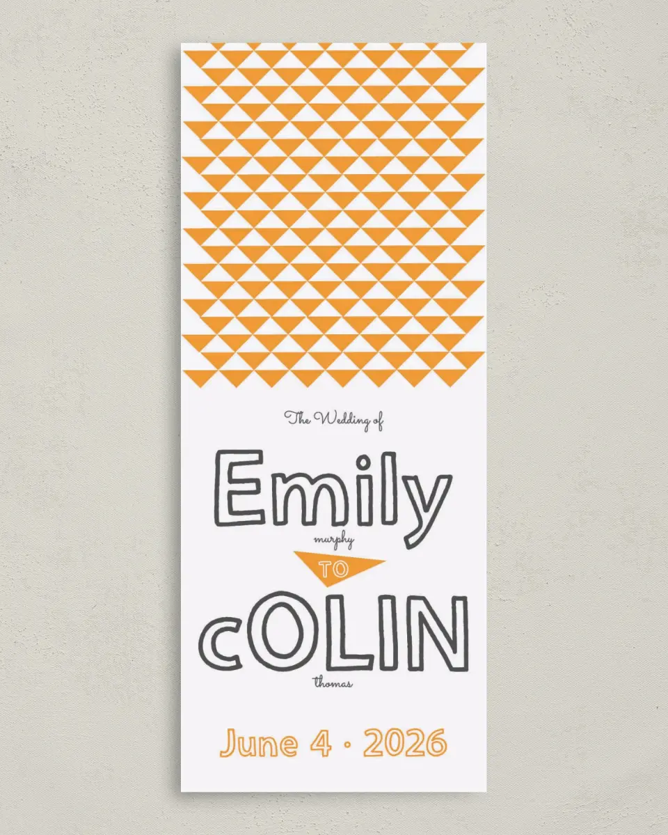 This is a 3⅝" x 8⅞" Tea-length Wedding Program called So Sharp! printed in full color on Premium Smooth paper