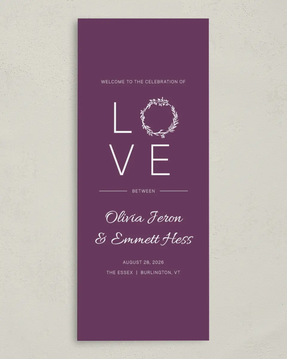 This is a 3⅝" x 8⅞" Tea-length Wedding Program called Charming Love Story printed in full color on Premium Smooth paper