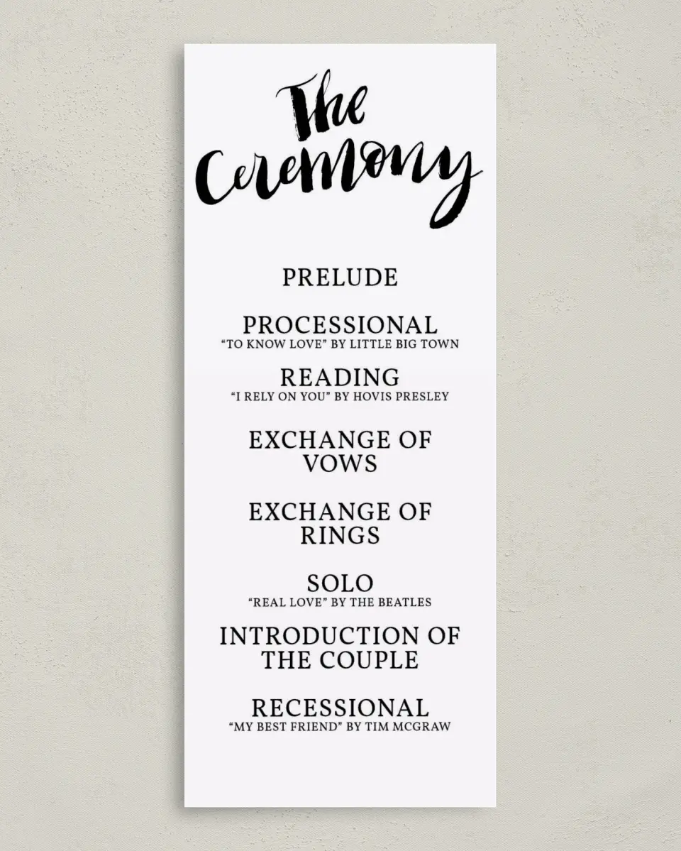 This is a 3⅝" x 8⅞" Tea-length Wedding Program called Soon to Be printed in full color on Premium Smooth paper