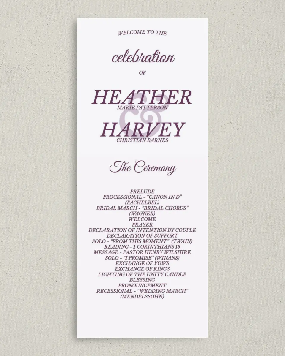 This is a 3⅝" x 8⅞" Tea-length Wedding Program called Forever Exquisite printed in full color on Premium Smooth paper