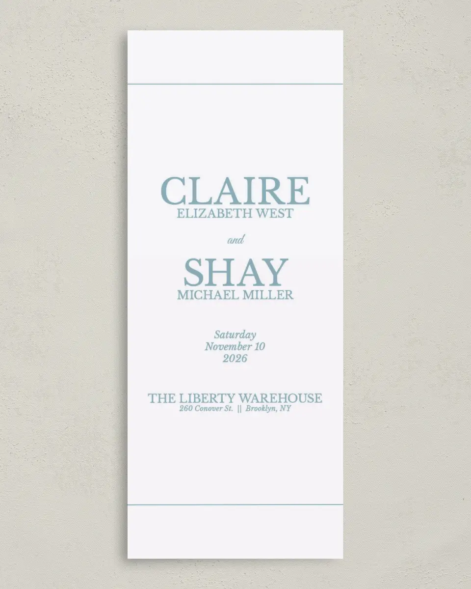 This is a 3⅝" x 8⅞" Tea-length Wedding Program called Blissful Marble printed in full color on Premium Smooth paper