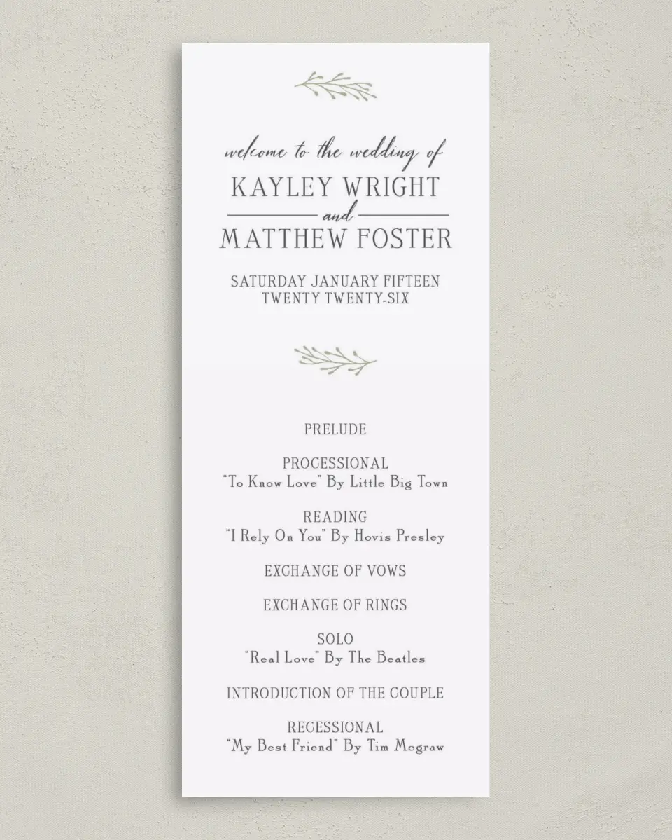 This is a 3⅝" x 8⅞" Tea-length Wedding Program called Enchanting Crown printed in full color on Premium Smooth paper
